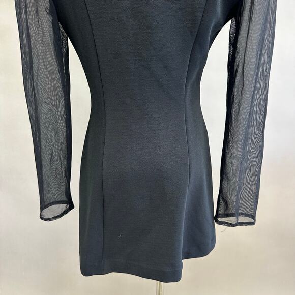 Vintage Caché Blazer Small Black Mesh Sleeves Crystal Buttons 90s Y2K Jacket - Picture 15 of 16